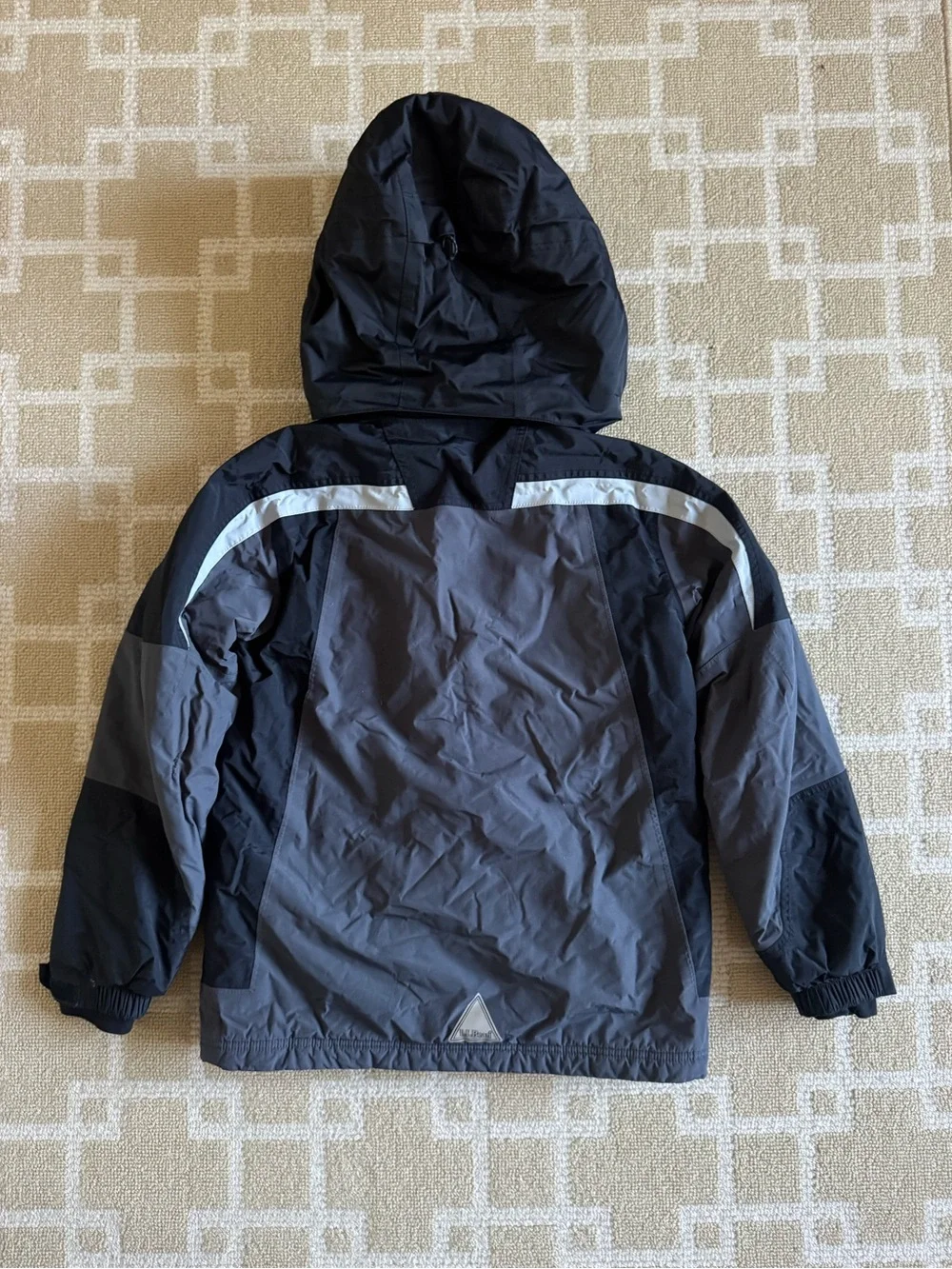 L.L. Bean Kids Insulated Ski Jacket Hooded Parka Black Gray Boys Medium 10-12